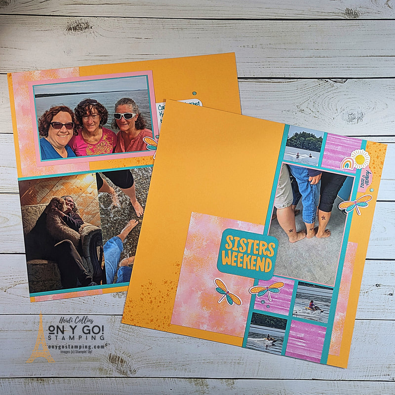 I created these fun scrapbook pages based on a simple scrapbook layout template. I also used the Happiest Day stamp set and Unbounded Beauty patterned paper from Stampin' Up!®️ See the step-by-step video tutorial!