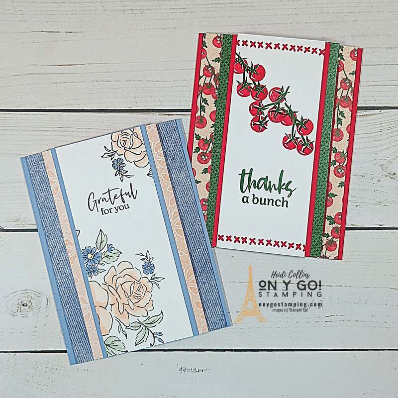 Show off both sides of your gorgeous patterned paper with this center accordion fun fold card. Plus, there's a gift card holder inside! See the video tutorial. Sample card designs use the Layers of Beauty stamp set and the Market Goodness stamp set from Stampin' Up!®️ 