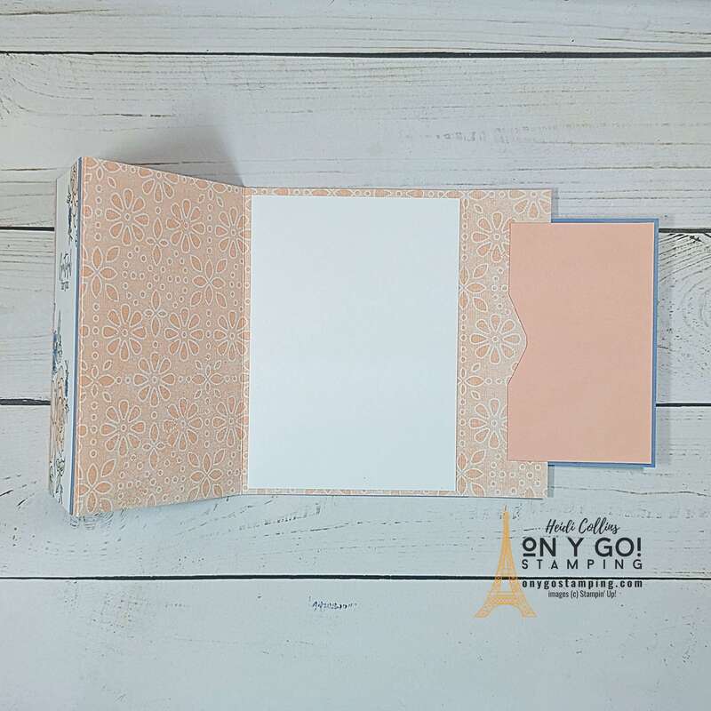 Add a gift card holder to the inside of this center accordion fun fold card using the Country Lace patterned paper from Stampin' Up!®️ 