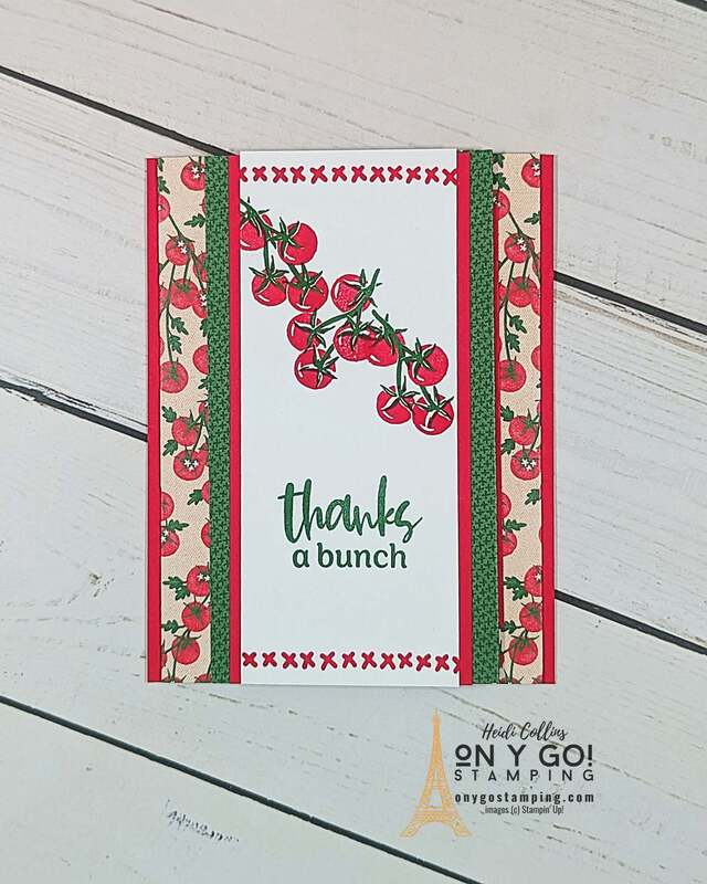 Create a thank you card with a center accordion fun fold using the Market Goodness stamp set and To Market patterned paper from Stampin' Up!®️ 