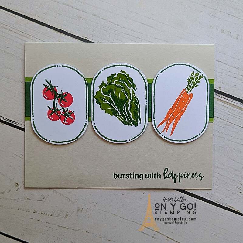 Easy handmade card with the Market Goodness stamp set. Add a line around the punched ovals with a Garden Green Stampin' Write Markers. See the complete video tutorial!