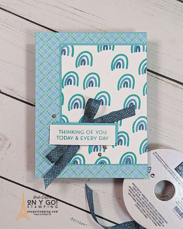Make an easy handmade thinking of you card with the Happiest Day stamp set and the Dandy Designs patterned paper from Stampin' Up! This card was based on a simple card sketch.