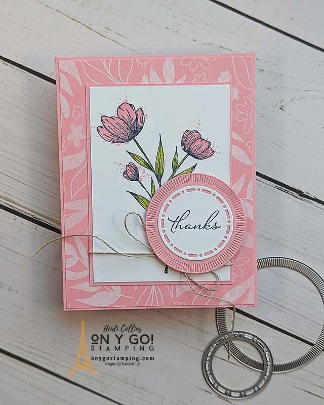 Here's a handmade thank you card using the Spotlight on Nature stamp set and coordinating dies from Stampin' Up!®️ See all the different ways that you can color this floral image!