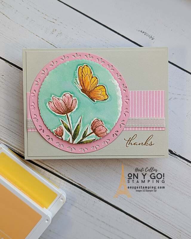 Create a beautiful watercolored thank you card with the Spotlight on Nature stamp set from Stampin' Up!®️ See the step-by-step video tutorial for how to create this card.