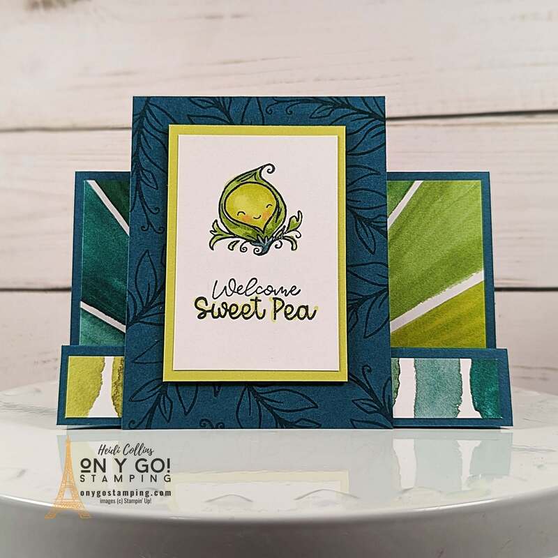 Create a fun fold card with the Sweet Peas stamp set from Stampin' Up!®️ This sweet handmade card is perfect for welcoming a new baby.
