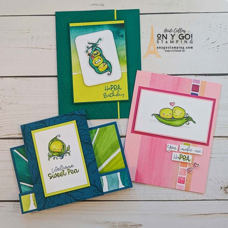 Create adorable handmade cards with the Sweet Peas stamp set from Stampin' Up!®️ See the complete video tutorial for these 3 cards!
